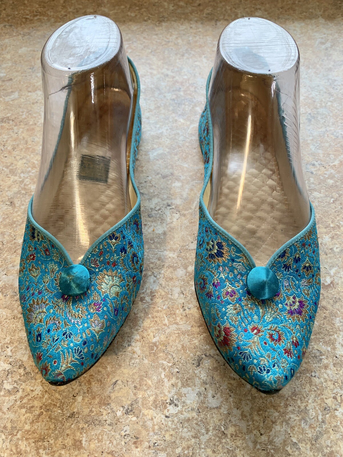 PANTOFOLA D’ORO Pantofole slip on donna vintage Daniel verde turchese rosso oro metallizzato taglia 5