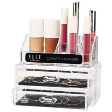 Acrylic Cosmetic Organizer with 2 Drawers 3 Tiered Compartments, Clear Makeup