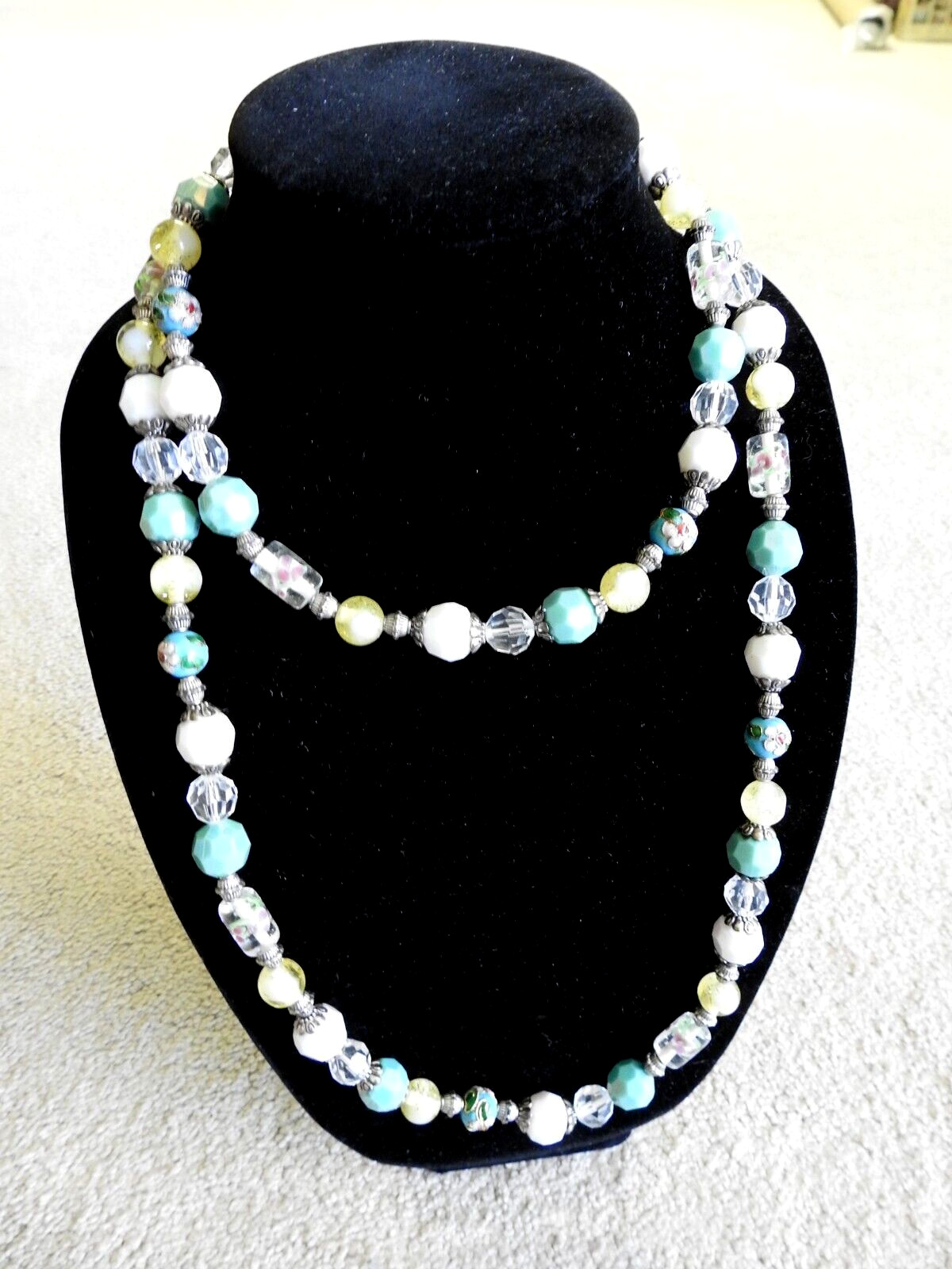 PD Premier Designs Pastel Chunky Cloisonné Enamel Glass Beaded Necklace 48"