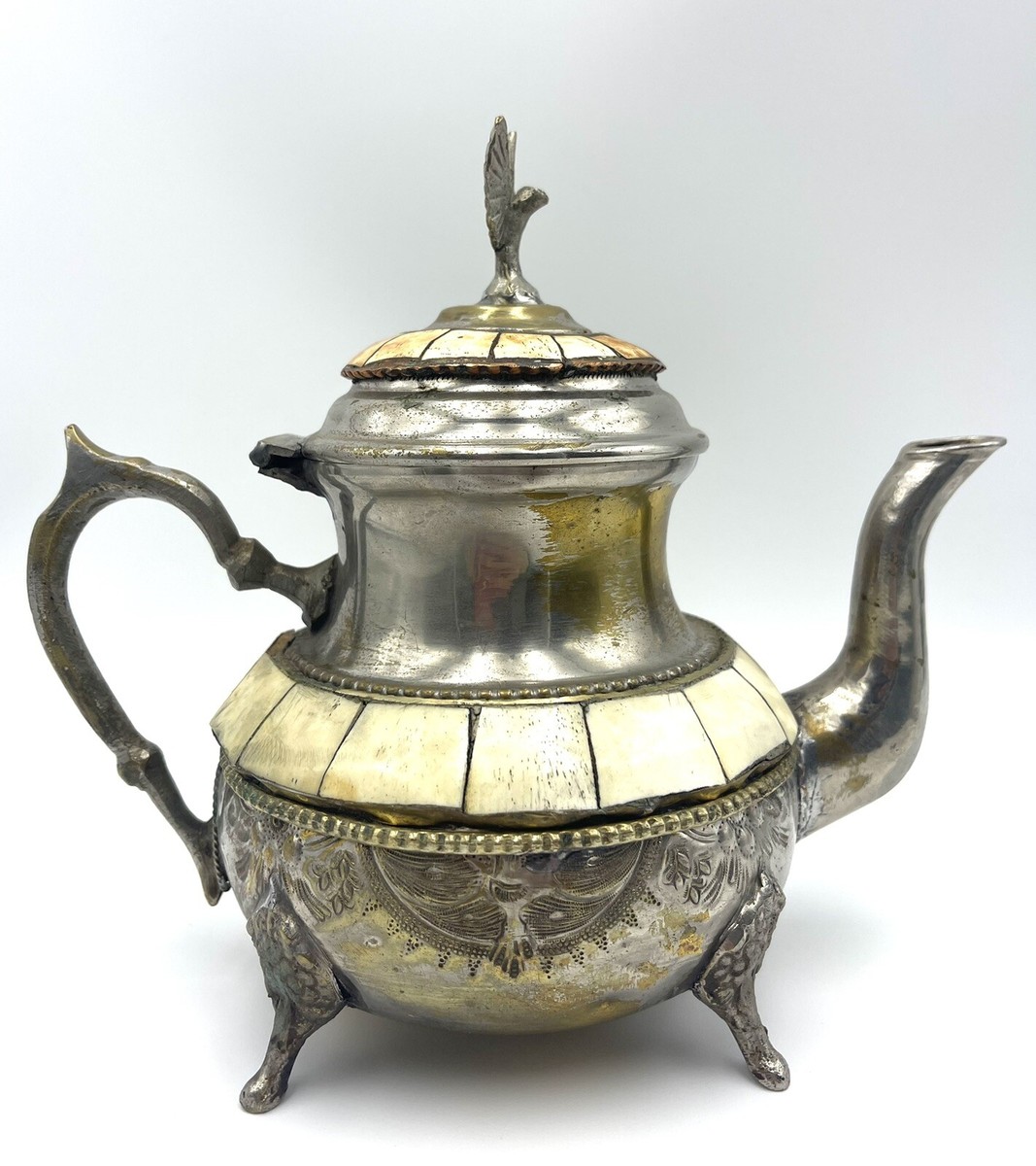 Moroccan Vintage Handmade Handcrafted Teapot With Camel Bone