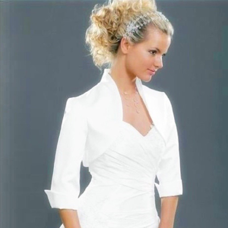 2018 New White/Ivory Satin 3/4 Sleeve Wedding Jackets Bridal Bolero Shrug  Coat