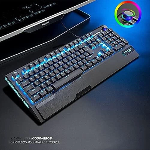 Mechanical Gaming Keyboard Mouse Multimedia Knob Sandblast Metal Panel 104 Keys - Image 3 of 4