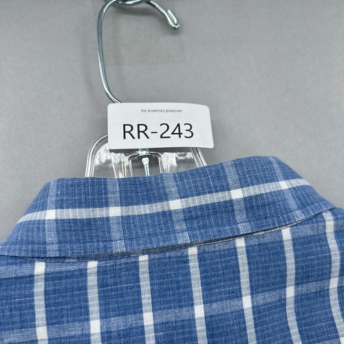 J McLaughlin Shirt Mens XL Trim Fit Button Up Linen Blend Blue Windowpane Preppy - Picture 12 of 12