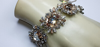 ''HAUTE BRIDE'' WHITE, LIGHT YELLOW STONE BRACELET 7 1/4'' & NECKLACE18''