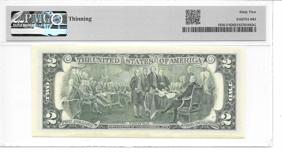1995* MINNEAPOLIS $2 FRN MILLENNIUM STAR PMG 62 UNCIRCULATED "THINNING" - Image 2 of 4