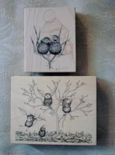 2 HOUSE MOUSE STAMPA ROSA  Fall Time Fun & Together Under Moon WOOD RUBBER STAMP