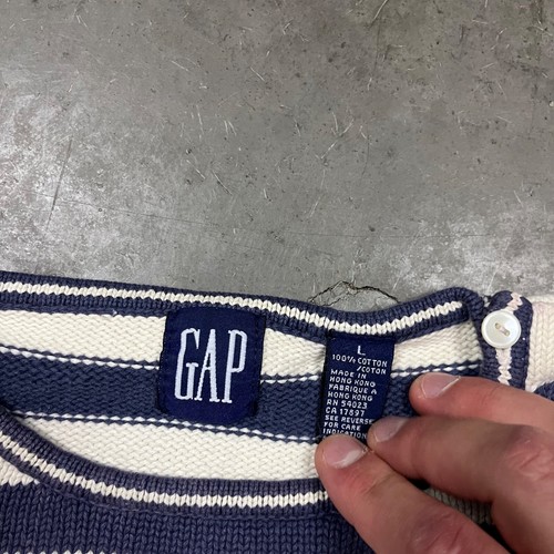 Vintage 90s Gap Heavyweight Cottton Long Sleeve Striped Sweater Blue Womnens L - Picture 7 of 10