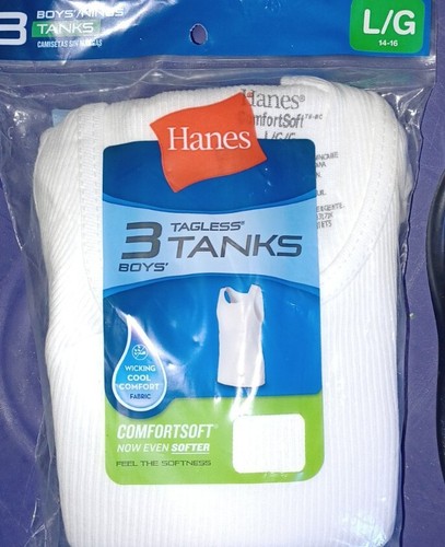Hanes Boys' 3pk White A shirt /tank Size large NEW