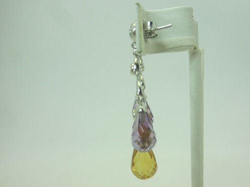 Nuevo 18k Amatista Oro Blanco Citrina Diamante Candelabro Briolette Pendientes - Imagen 4 de 9