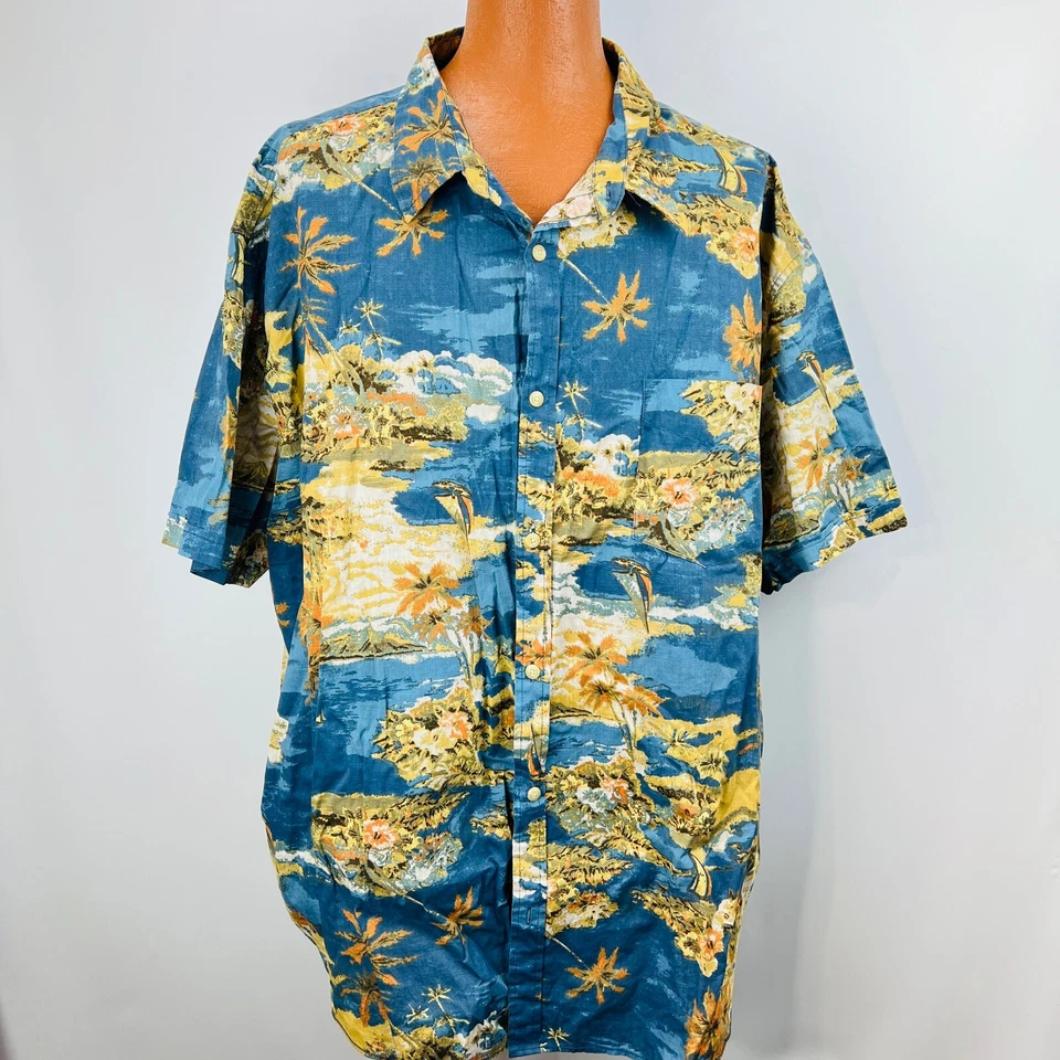 Foundry Hawaiian Aloha 5XL Shirt Sailboats Islands Hibiscus Palm Trees Beach - Image 2 of 4