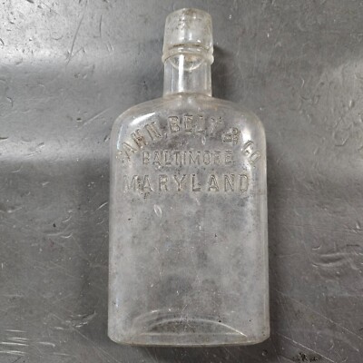 WHISKEY FLASK CAHN, BELT & CO. BALTIMORE, MD 1910'S ERA Glass
