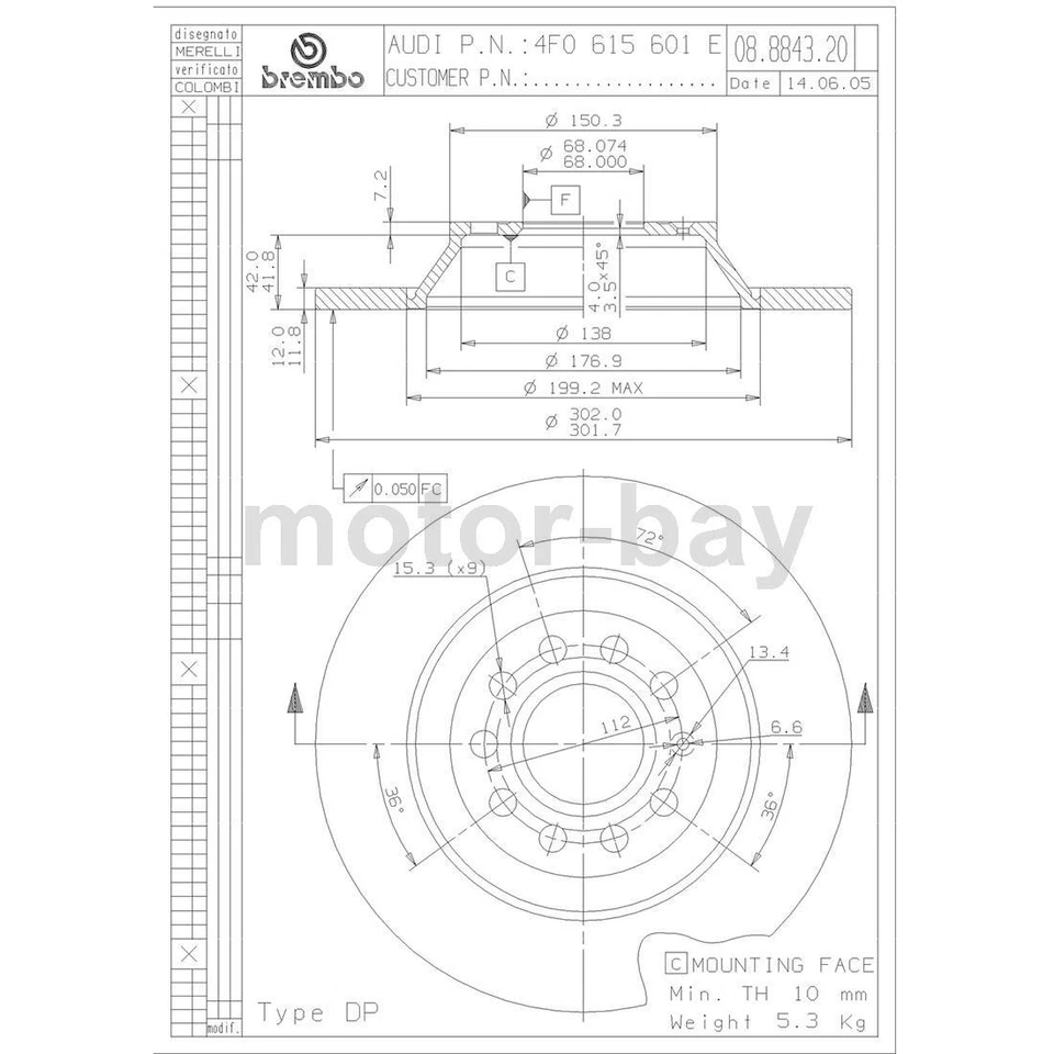 Pastillas de freno traseras y rotores Brembo para Audi A6 Quattro 2005 2006 2007 2008 Foto 2 de 4