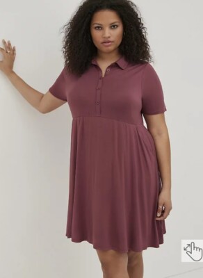 Torrid Dusty Red Collared Jersey Mini Shirt Dress Pockets Stretch Plus Size 4X