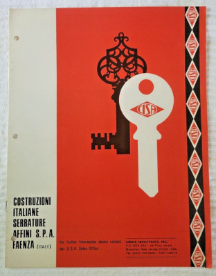 Vintage 1978 CISA Lock Key Catalog - Italy Costruzioni Italiane Serrature Affini