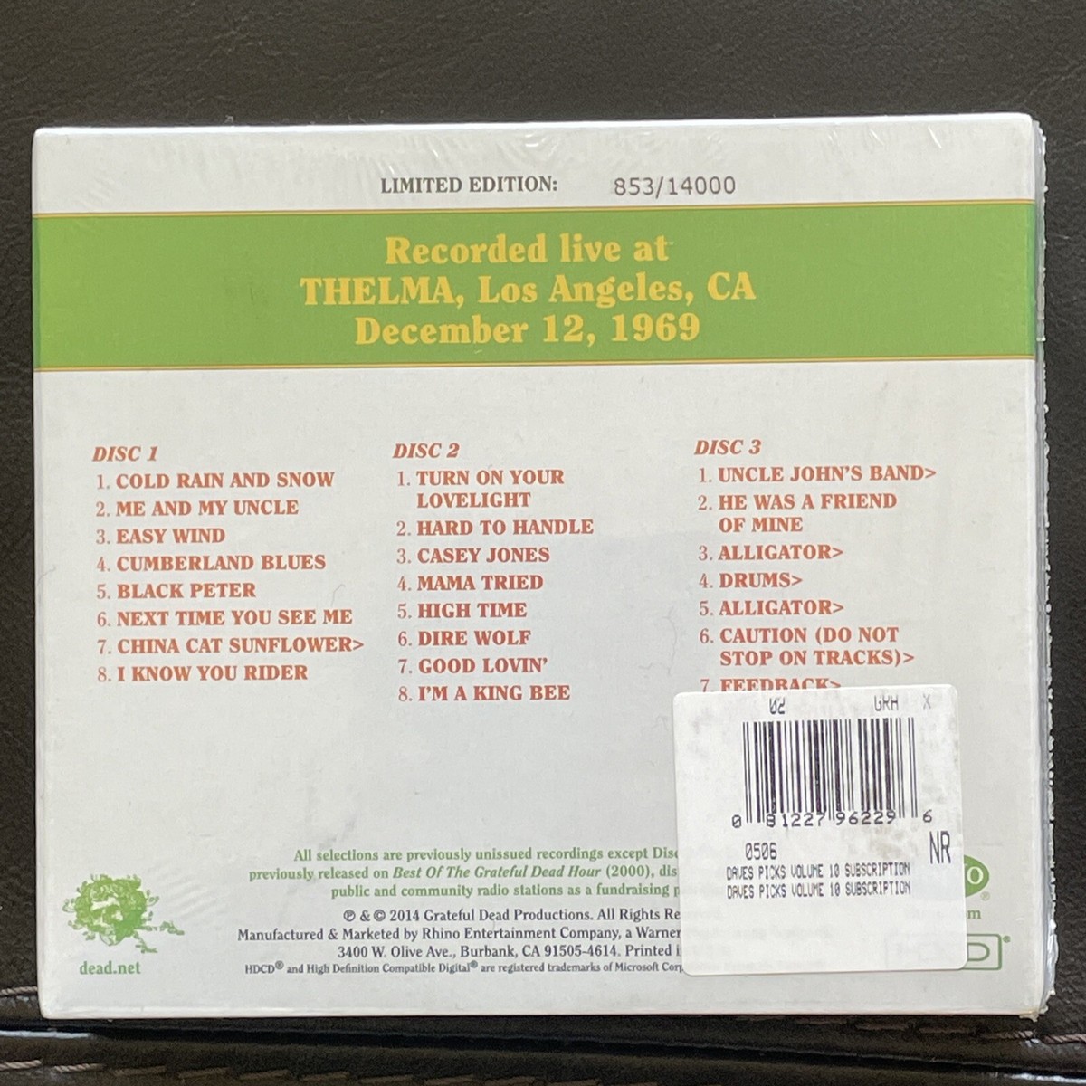 Dave's Picks, Vol. 10: Thelma, Los Angeles, CA 12/12/69 by