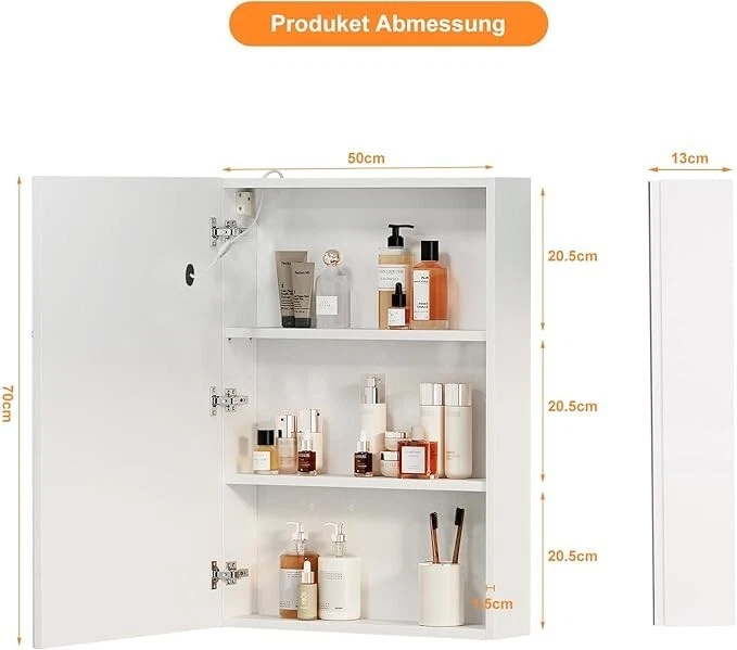 Badezimmerspiegelschrank Spiegelschrank bad mit beleuchtung und Ablage, hängend - Bild 4 von 4