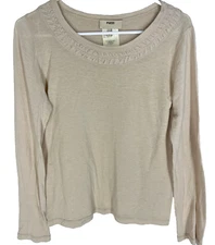 FUZZI Top Size Large Beige Pullover Textured Neckline Made in Italy