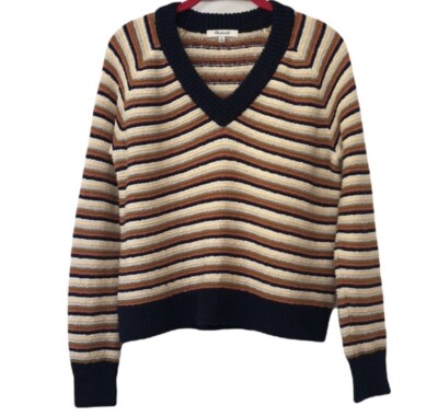 Madewell Arden V-Neck Crop Pullover Sweater in Stripe Size XS - Main Image