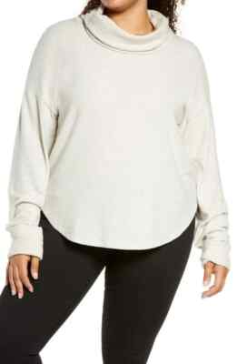 TREASURE & BOND NEW $49 Cowl Neck Top Beige Oatmeal Light Heather 1X