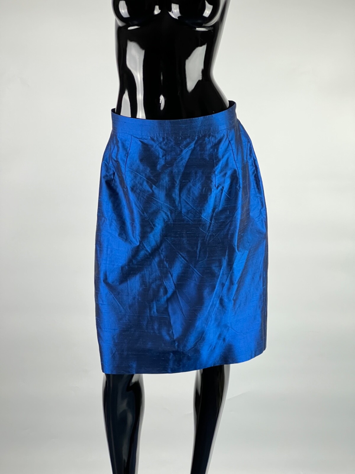 Gonna vintage rara anni '90 Yves Saint Laurent variante 100% seta blu taglia US 10