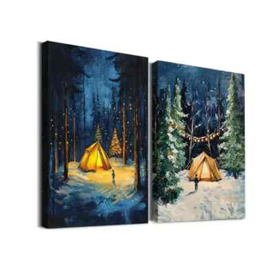 2pcs Forest Camping Scenery Wall Art Canvas Unframed