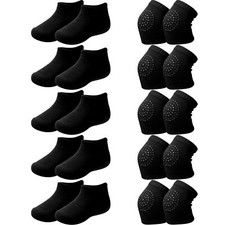 10 Pairs Baby Crawling Anti-Slip Knee Pads and Anti-Slip Baby Socks Set Unise...