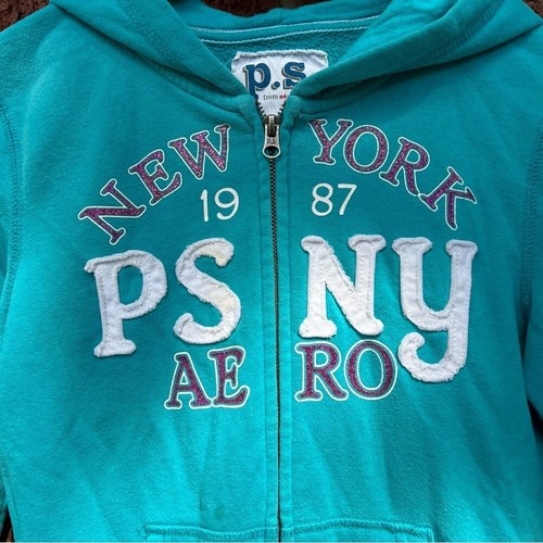 P.S. Teal Blue Girl’s Vintage Style Zip Up Hoodie Sweatshirt - Picture 2 of 3