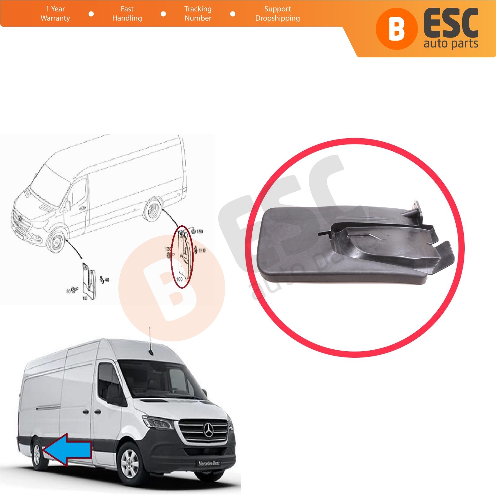 Rear Right Mud Flap Splash Guard for Mercedes Sprinter 907 910 VW Crafter 2017-