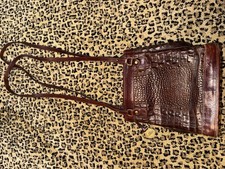 Brahmin Brown Leather Crossbody Shoulder Bag Purse Woven Flap Made in USA