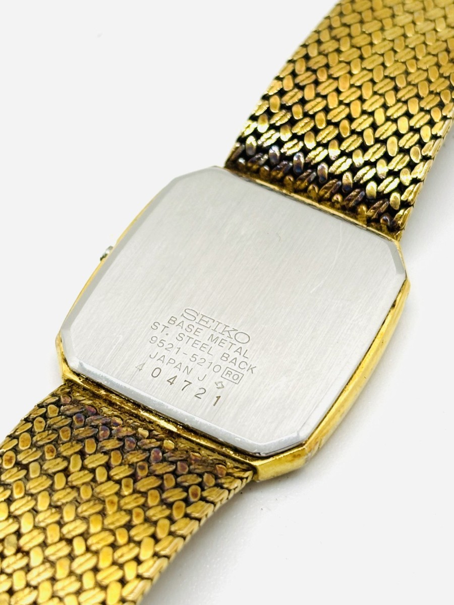 Exc+5] Seiko Dolce 9521-5210 Gold Dial 2P Diamond Quartz Men's