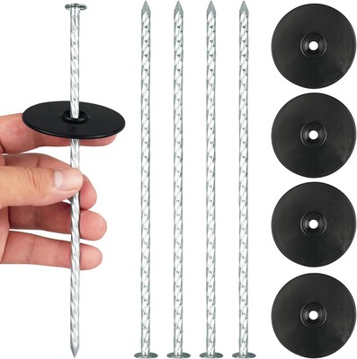 8 Inch Heavy Duty Landscape Stakes with Gasket Caps - 50 Sets Silver 