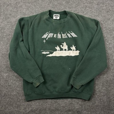 Vintage 90s Lee Green Crewneck XL God Gave Us The Best He Had Nativity Camels