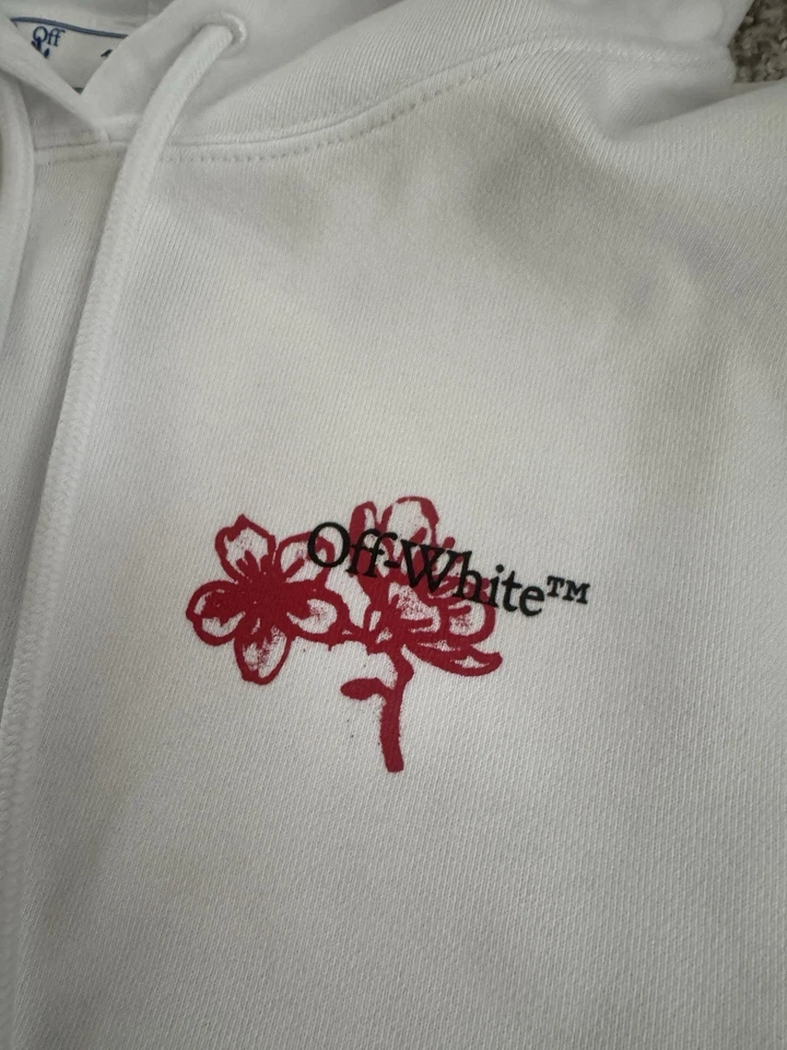 Brand New Authentic Off-White Cropped White Floral Hoodie Size Medium - Image 2 of 4