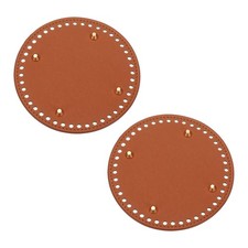 2Pcs 5.9"Dia Round Leather Crochet Bag Bottom with Holes, Brown