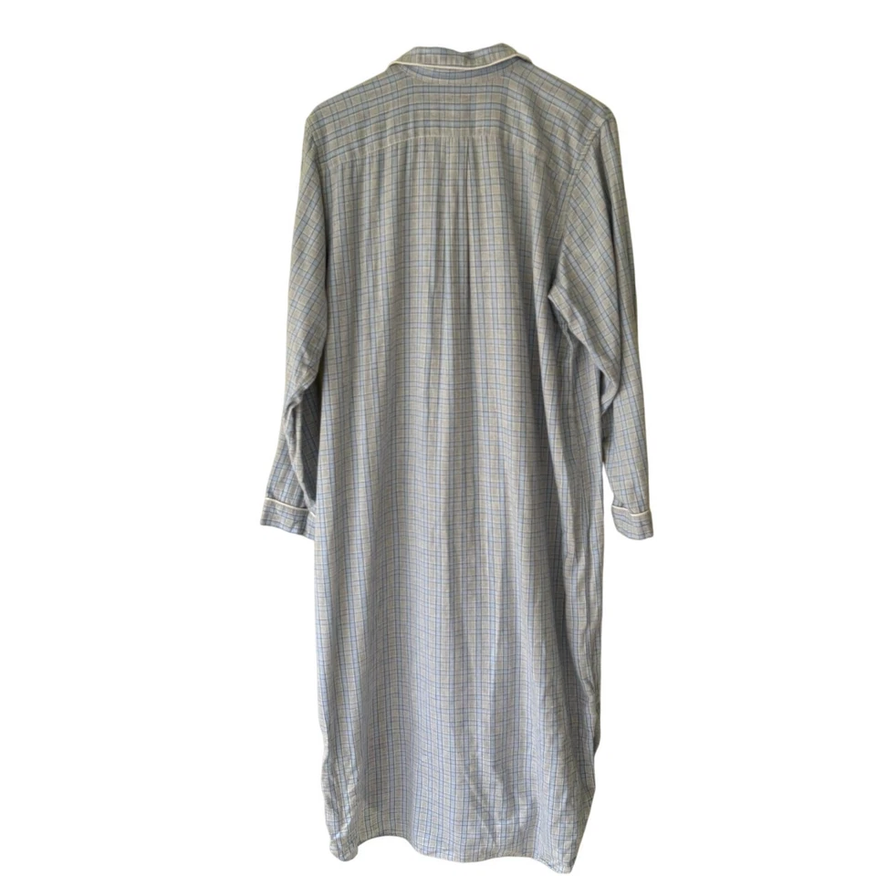 Camisa de Noche Lands End Talla Grande Azul Cuadros Country Clásica Cabaña Abuelo Algodón Foto 4 de 4