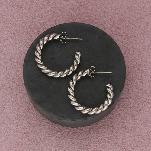 sterling silver 25mm twisted cable j-hoop earrings