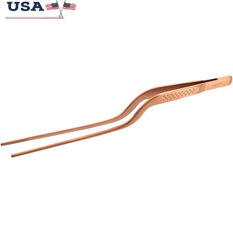 Rose Gold Stainless Steel Tongs Serrated Tips Precision Control Cooking Tool New