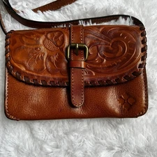 Patricia Nash Crossbody Burnished Tooled Leather Embroidered Tan On the Go Purse