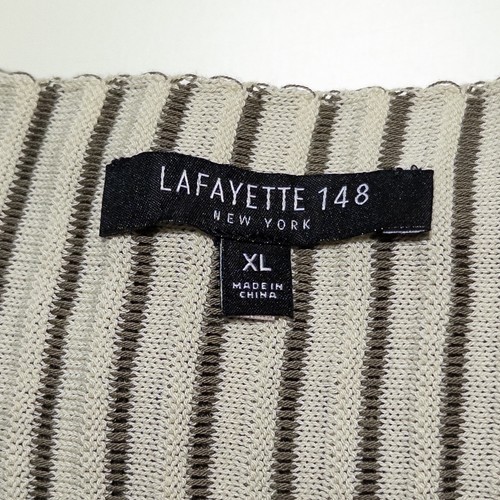 Lafayette 148 New York Top XL hellbraun taupe Streifen ärmellos Baumwollmischung Rippstrick - Bild 7 von 8