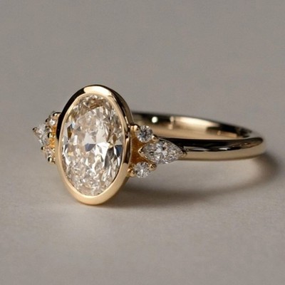 3Ct Oval Cut Moissanite Bezel Women's Engagement Ring 14k Yellow Gold Plated
