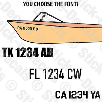 TWO (2) BOAT HULL WATERCRAFT REGISTRATION NUMBERS 3'' Height Jet Ski Jetski Decal