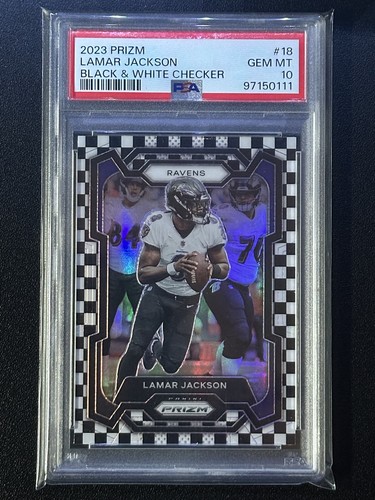 2023 Panini Prizm - Lamar Jackson #18 Black & White Checker Prizm PSA 10