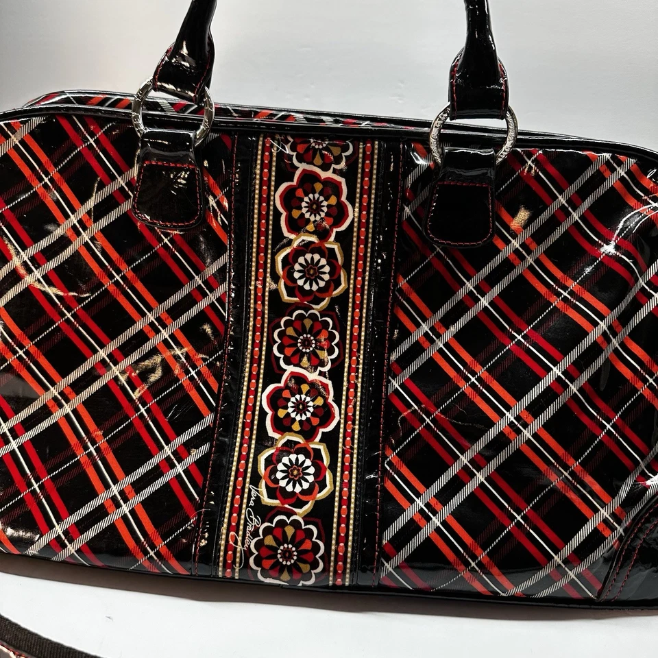 Vera Bradley Iconic Red Plaid & Retro Flower Women's Vinyl Multicolor Travel Bag - Image 3 of 4