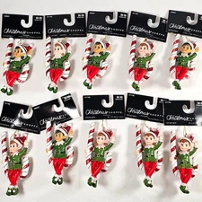 Lot of 10 New Elf Ornaments Candy Cane Christmas Shoppe 4"