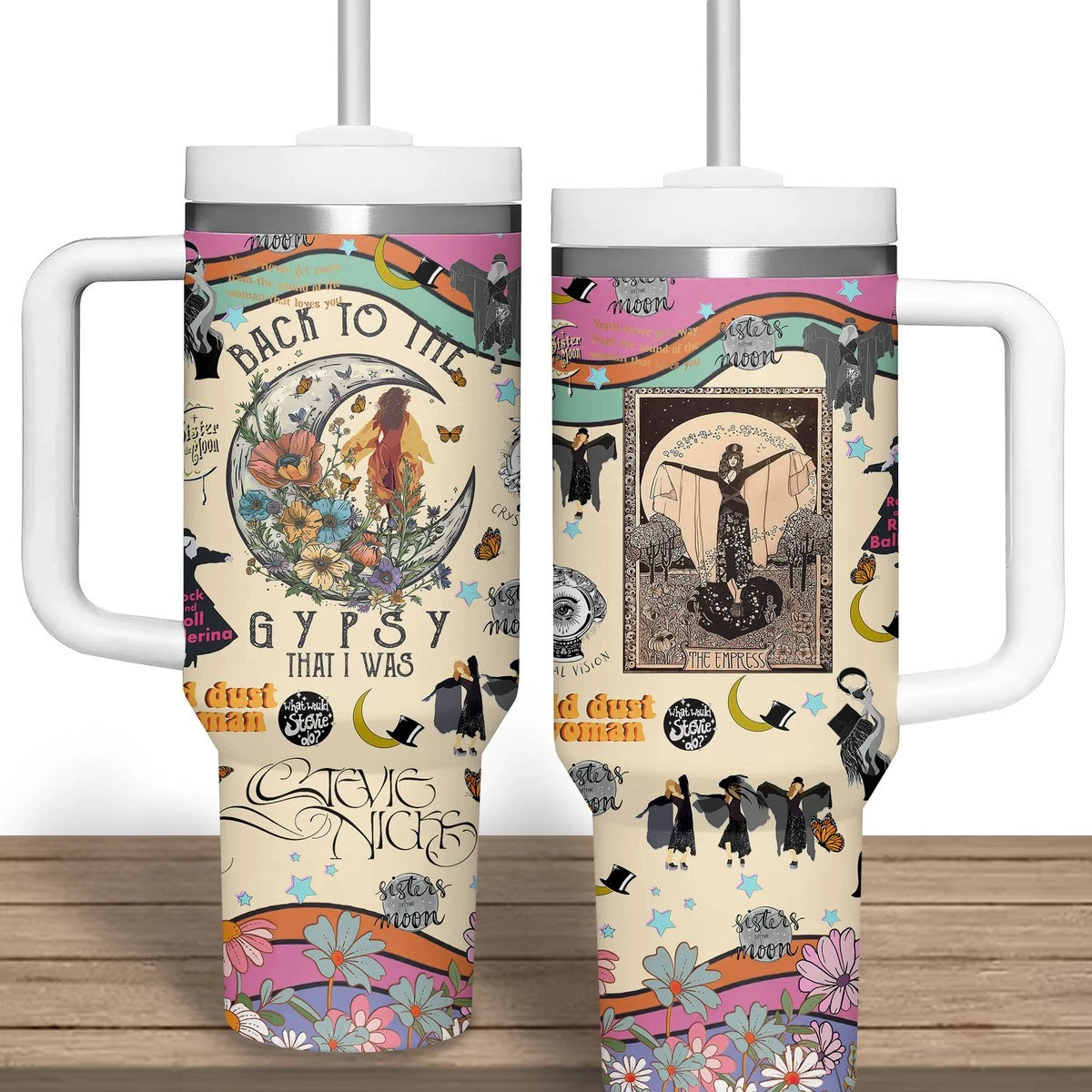Boho Rock Female Singer Inspired Tumbler With Handle – 40oz