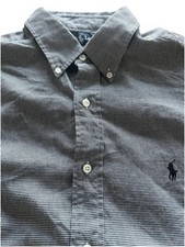 Ralph Lauren Yarmouth Gray Black Gingham Check Button Down Sleeve Sz 16 34/35