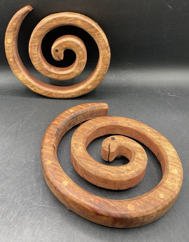 Coppia di Copriletto Serpente in Legno Decorazione Camera 6 1/2" - Foto 1 di 5