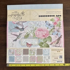 Graphic 45 12x12 12" Paper Pad Botanical Tea - Flowers Floral Birds 