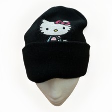 Hello Kitty Black Knit Beanie Hat Sanrio Adult OSFA