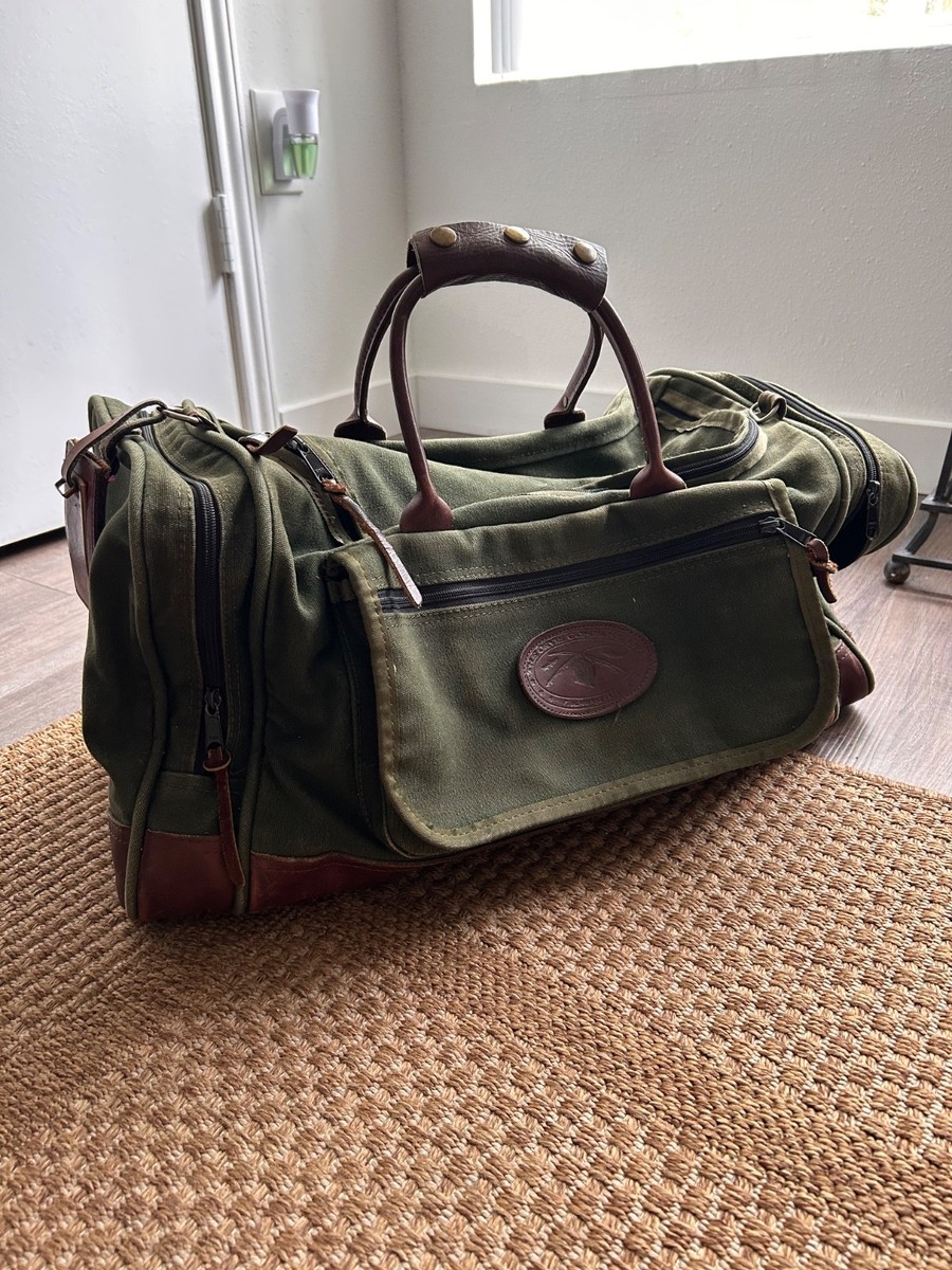 Orvis Battenkill green heavy duty canvas brown leather duffle